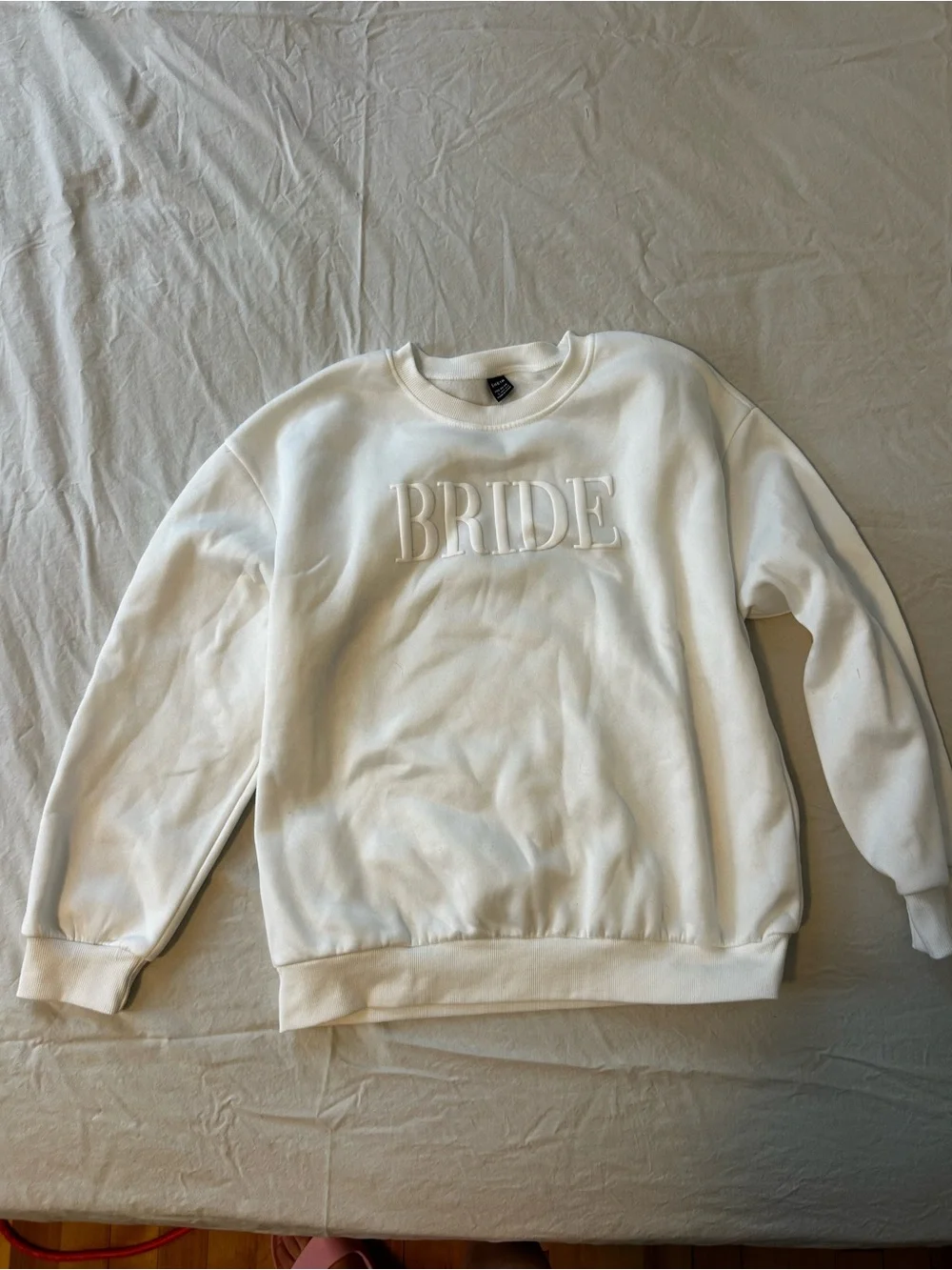 SHEIN White BRIDE Embroidered Crewneck Sweater